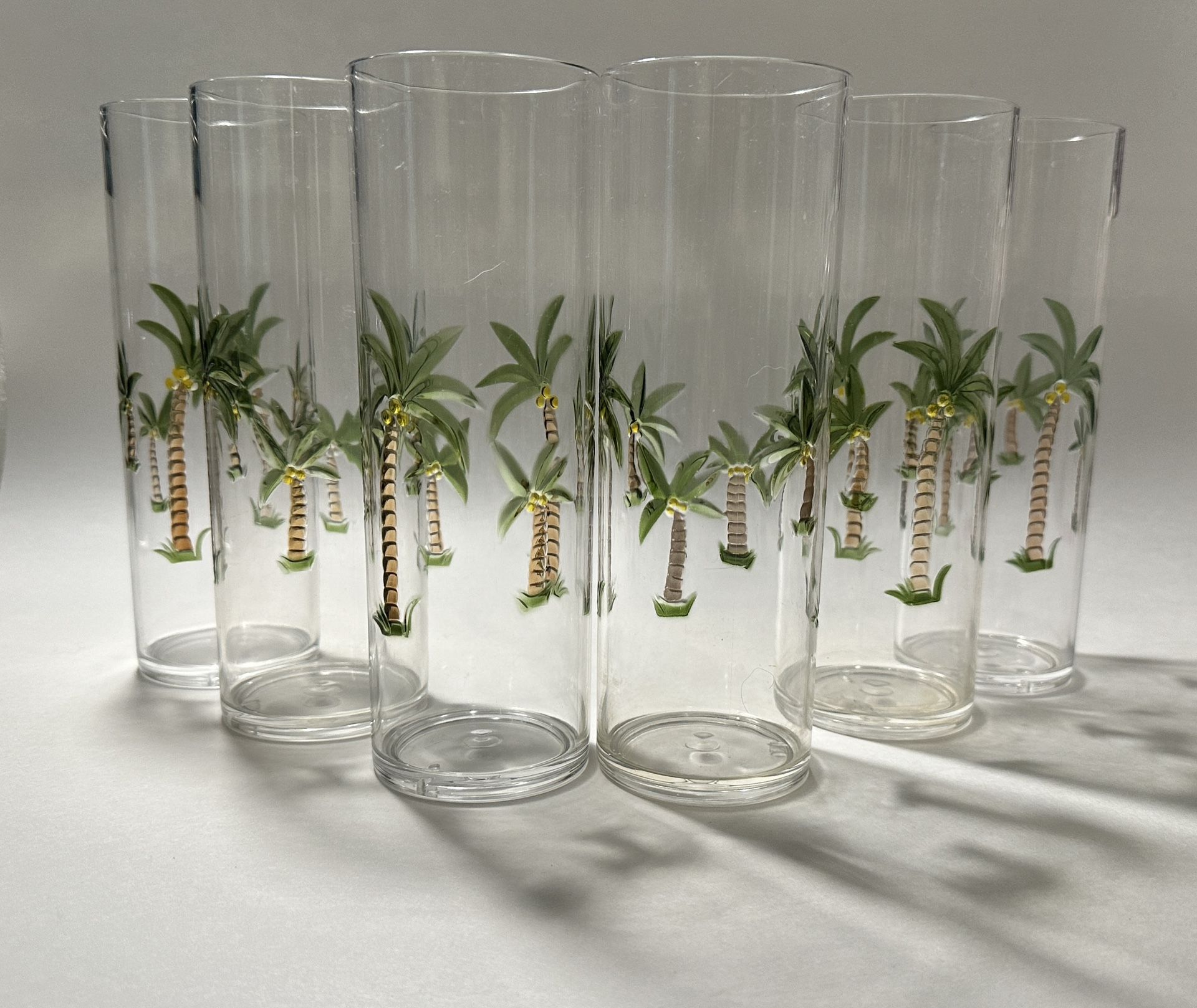 Set Of Six – Acrylic Tropical Palm Trees, Pool Party – 7 3/4 Inch Tall Drinking Glasses