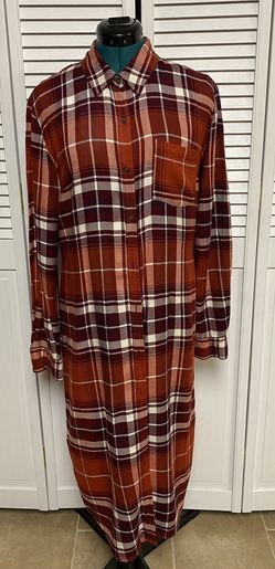 Orange Cotton Plaid Shirt Dress