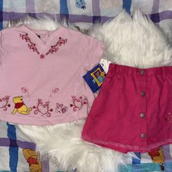 Vintage Winnie The Pooh, Embroidered Pink Two-Piece Set 2t