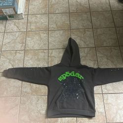 sp5der hoodie grey and green size M