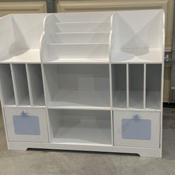 Kids Bookshelf & Storage – White, 46 3/4” W x 16” D x 39.5” H