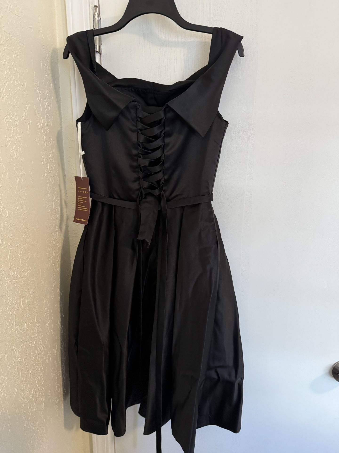 Black Off Shoulder Satin Dress