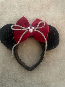 Minnie Mouse Sequin Ears Headband with Red Bow