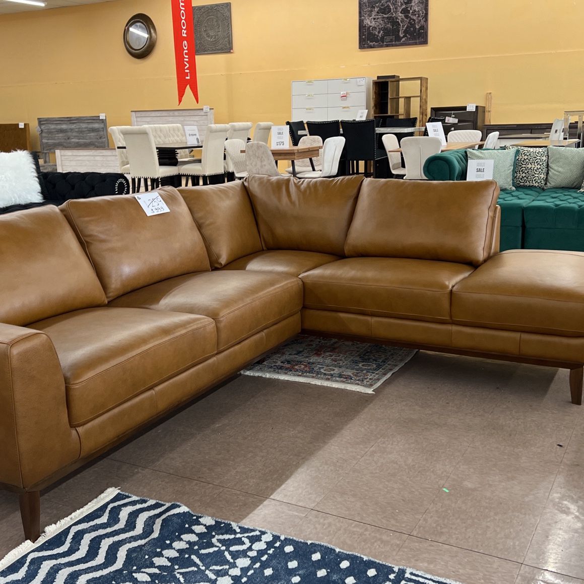 [OPEN BOX] Tan Genuine Leather RAF Sectional