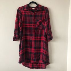 En Creme Plaid Boyfriend Mini Shirt Dress