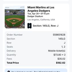 Dodger Tickets. Row 145 