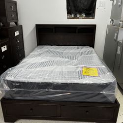 New Queen Storage Bed & Queen Mattress 
