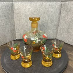 vintage hand-painted glass decanter set