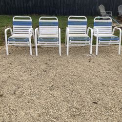 OUTDOOR  CHAIRS - VINYL - BLUE & WHITE  COLOR - I HAVE 4 - $15 FOR ONE - 4 FOR $50