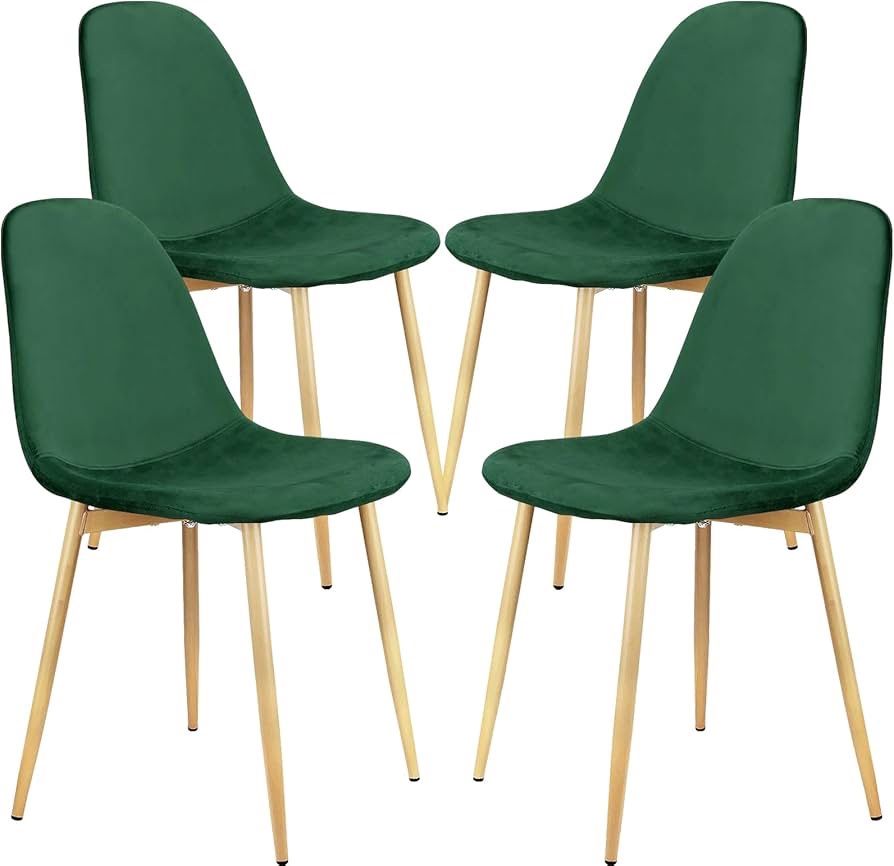 Dining Chairs Set of 4, Mid-Century Modern Upholstered Dining Chairs Set, Fabric Velvet Dining Room Side Seating Kitchen Chairs with Metal Legs for Di