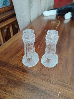 Vintage full lead crystal light house salt and pepper shakers by Lenox