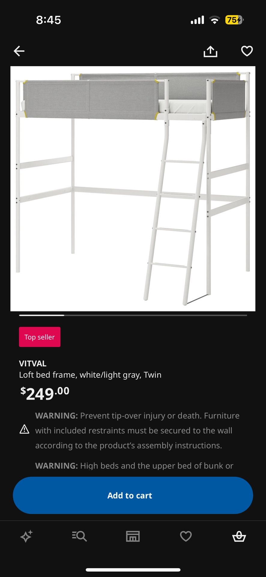 VIVITAL Loft Bed Frame , White Light Gray Twin With Mattress Included