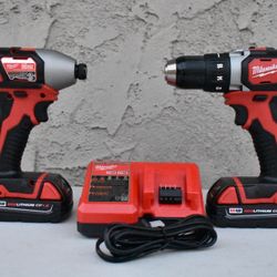 Milwaukee M18 18V Lithium-lon Cordless Drill Driver/Impact Driver Combo Kit (2-Tool) W/ Two 1.5Ah Batteries, Charger Tool Bag