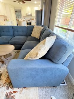 Blue Fabric Sectional Sofa