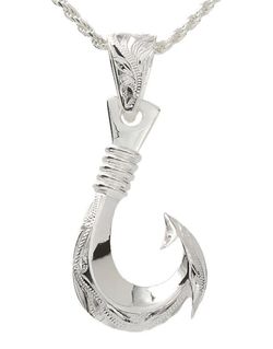 Sterling Silver Hawaiian Scroll Fish Hook Pendant