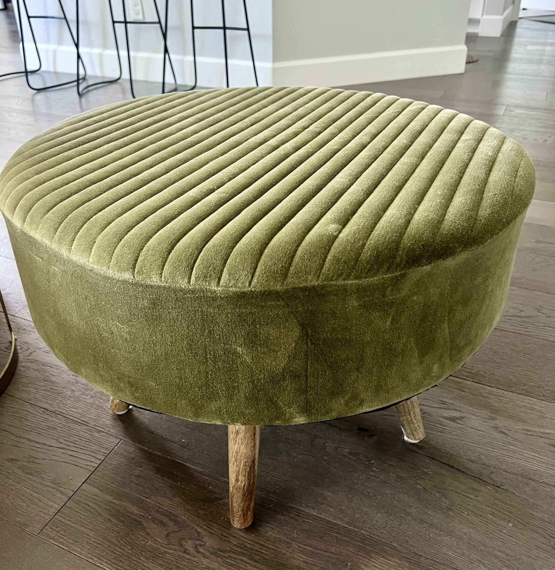 Green Velvet Ottomans - 2 Piece Of Same Available- About 2” Dia