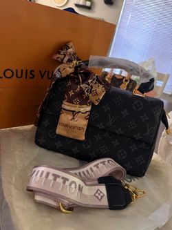 Black LV-Style Handbag with Scarf, Strap & Accessories
