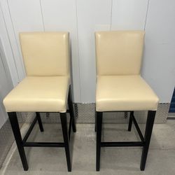 Lowe Ivory Leather Counter Stool with Ebony Wood Legs