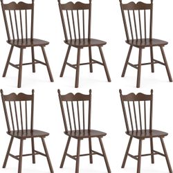 Lue BONA Set Of 6 Dining Chairs Brown Walnut