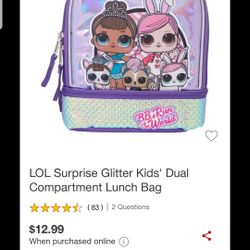 Lol Surprise Glitter Kids Dual Compartment Lunch Bag