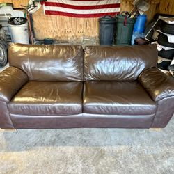 Brown couch Leather Sofa Futon, Full Size Mattress 