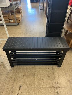 SONGMICS 35.4" Shoe Rack Bench 3 Tier Bamboo Entryway - Black