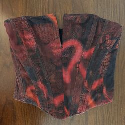 White Fox Red & Black Mesh Corset Top – XS – Y2K Style