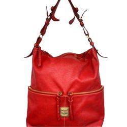 DOONEY & BOURKE-Red-Pebble Leather~Large~Dillen~Hobo~Shoulder Bag