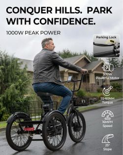 🔥 SOUMYE S-186 ELECTRIC TRIKE FOR ADULTS – 1000W PEAK POWER 🔥 🚲 Stable • Foldable • Powerful • Comfortable ⚡ Peak 1000W Motor 🔋 624Wh Removable