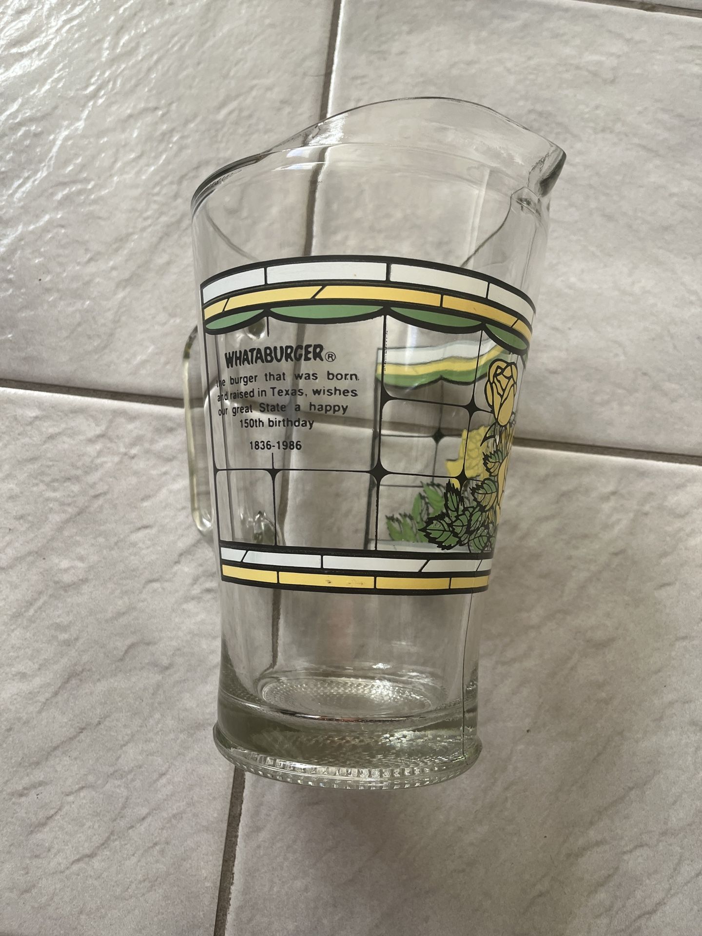 Whataburger 150th Birthday Collectible Glass Pitcher