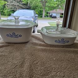 Vintage Cornflower 4 Pc Set. 2 Lids 1.75 Qt And 1 Qt Casserole Dish Es