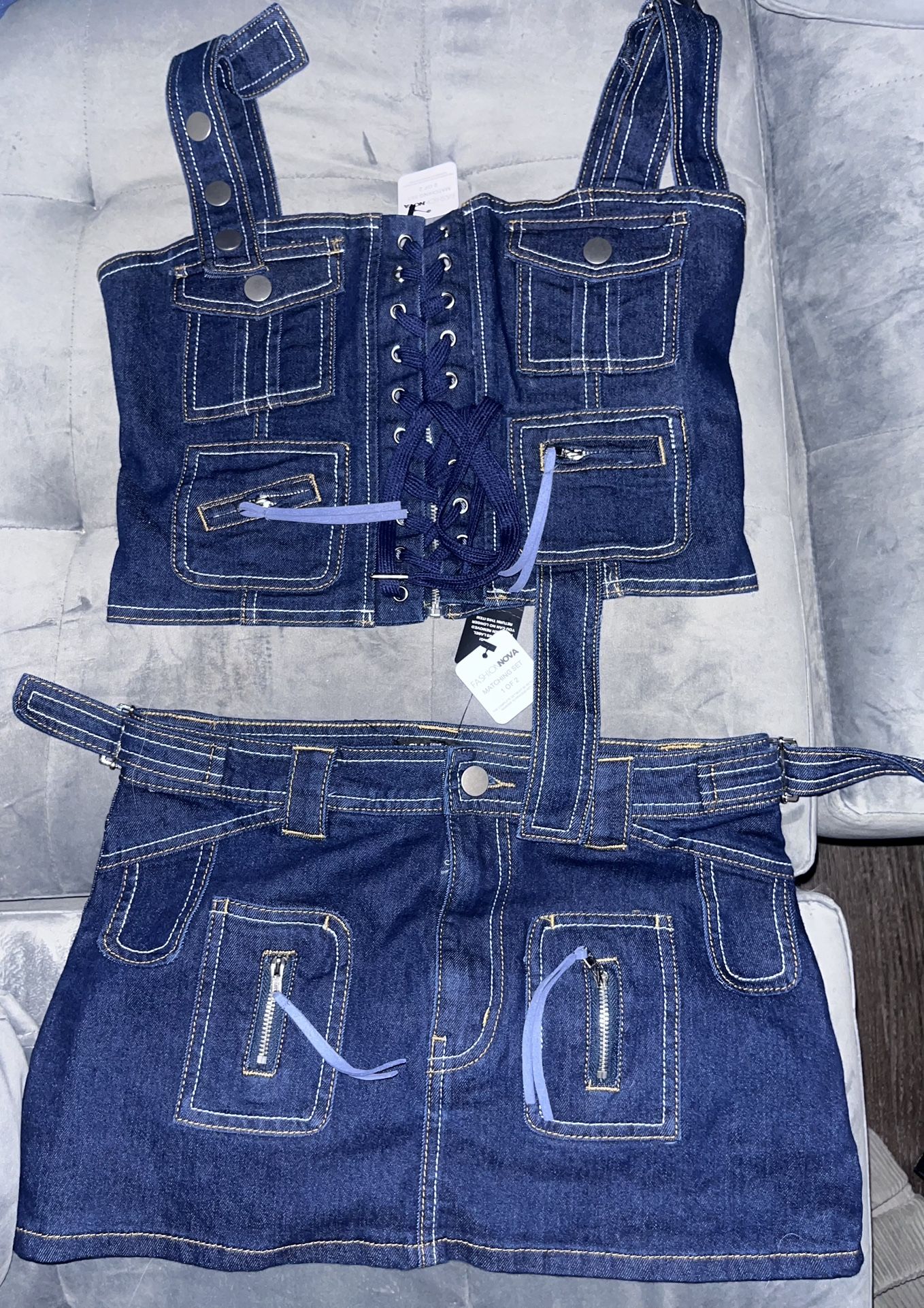 NEW Fashion Nova Denim Skirt Set – Size Small – Tags Attached