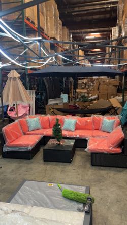 New 7pc Outdoor Set In Orange (throw Pillow No Included)