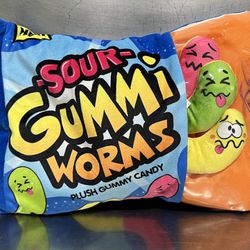 Gummi Sour Worms Gummy Candy Plush Stuffed Toy - 12” x 9” - EUC