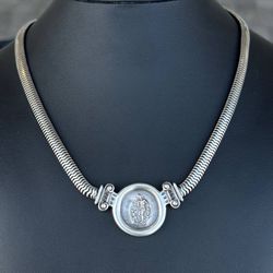 925 sterling silver Vintage Greek Coin Necklace Pendant with 18” Chain