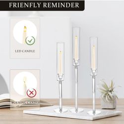 New -Taper Candlestick Holders for Table Centerpiece, 3Pcs Acrylic Candle Holder for Taper Candles, Clear Hurricane Candle Holder for Wedding Christma