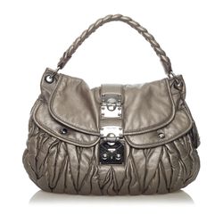Miu Miu Metallic Dark Grey Matelasse Coffer Handbag
