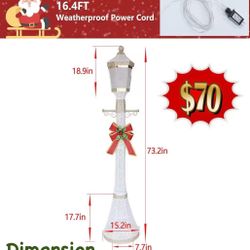 😀 6FT Lighted Freestanding Lamp Post for Christmas Decoration, Pre-Lit Iridescent Post Lamp with 120 LED Lights & Removable Bow, Outdoor 3D Glittered