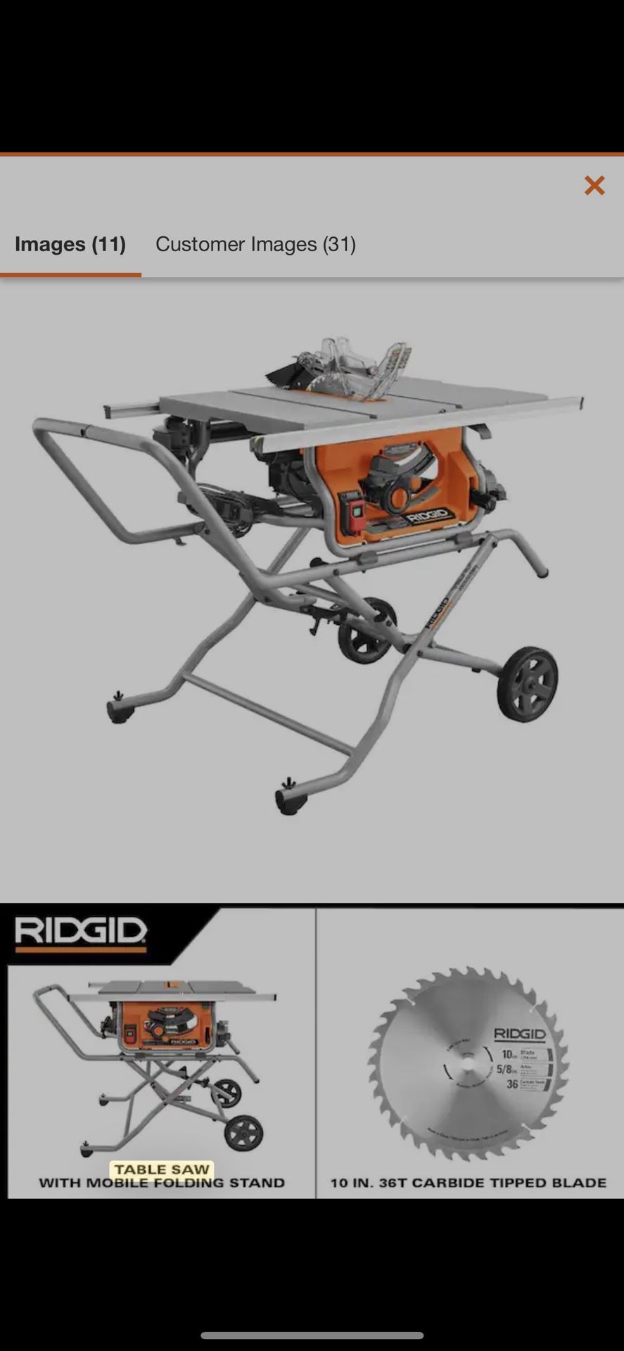 Rigid 15 Amp 10 Inch Table Saw
