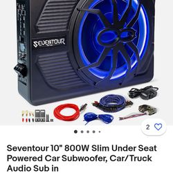 Seventour 10” 800 W Slim Under The Seat Powered Car Subwoofer $150
