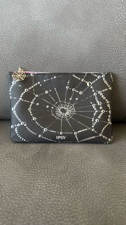 New Without Tags Ipsy Black Silver Purple Spider Web Charm Cosmetic Makeup Toiletry Pouch Bag