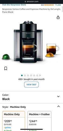 Nespresso Vertuo Coffee and Espresso Machine by De'Longhi, Piano Black
