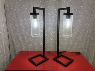 Modern Black Metal with Glass Shade Table Lamps (Set of 2)