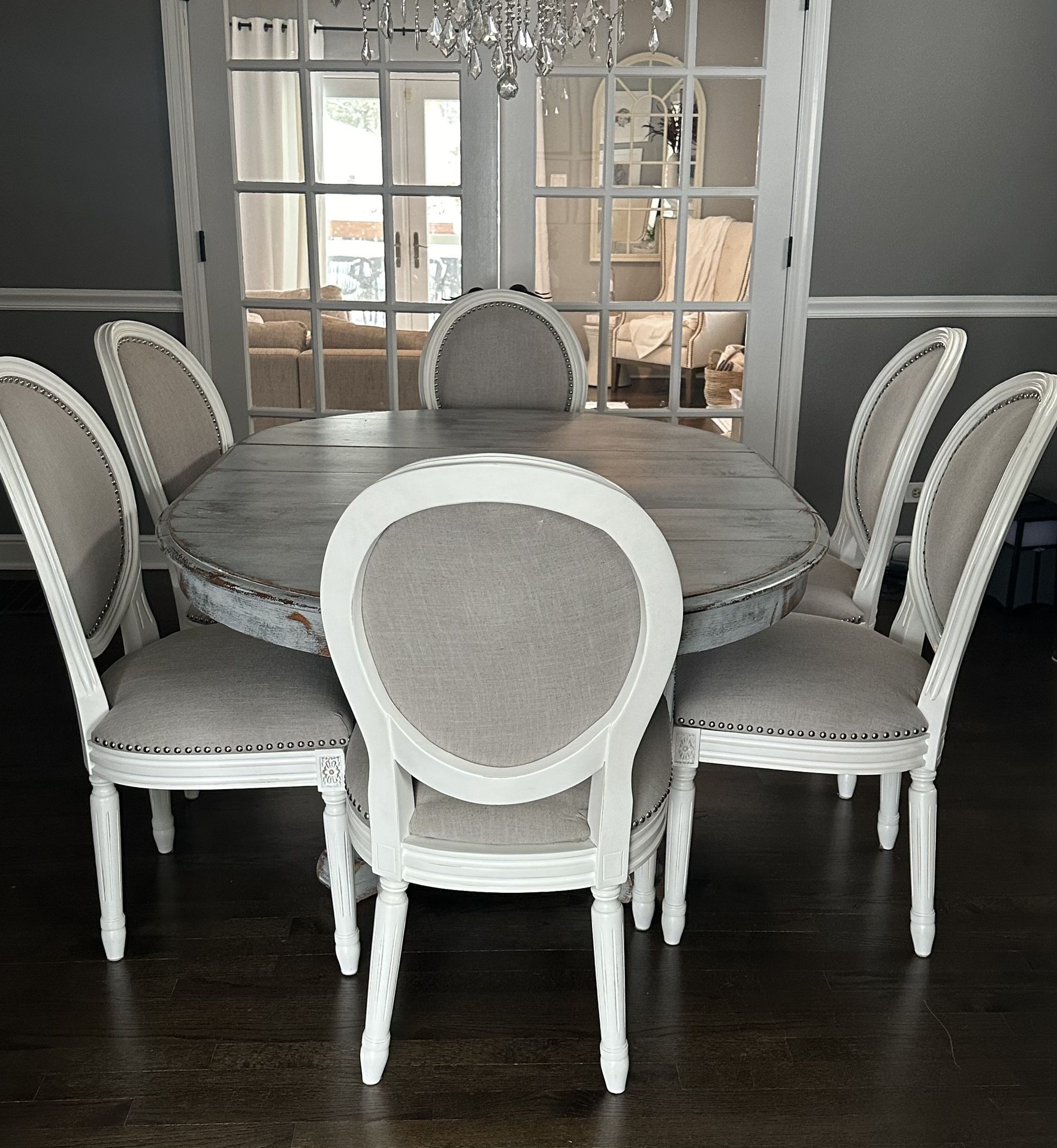 Distressed, Extendable Wood Dining Table and 6 Chairs