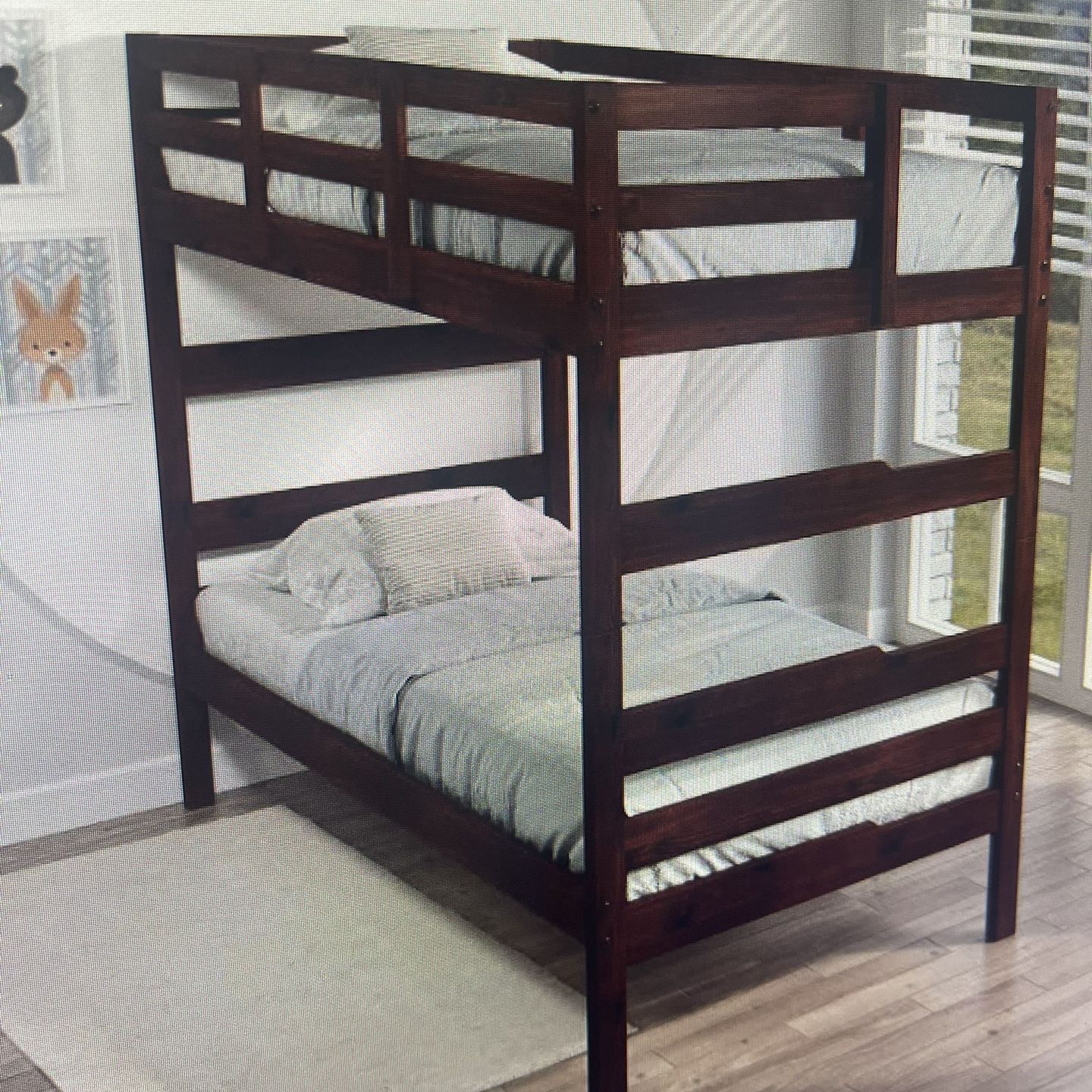 Brand New Twin over Twin Wooden Bunk Bed Frame With Two New Mattress