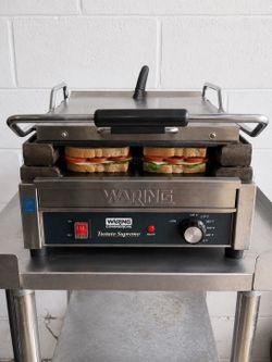 Waring Commercial Panini Grill + FREE Stainless Steel Table – Heavy Duty 14” x 14”