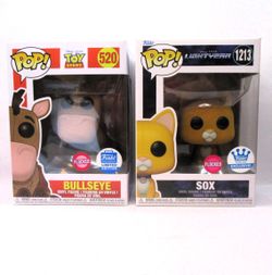 Funko Pop! Disney Pixar Flocked Bullseye 520 and Sox 1213