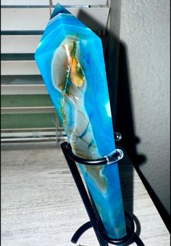 Blue Banded Agate Tower – 8.5” w/ Druzy Window (Collector Grade)
