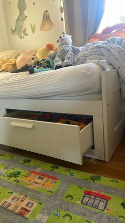 White Kids Bed Frame with Storage Drawer