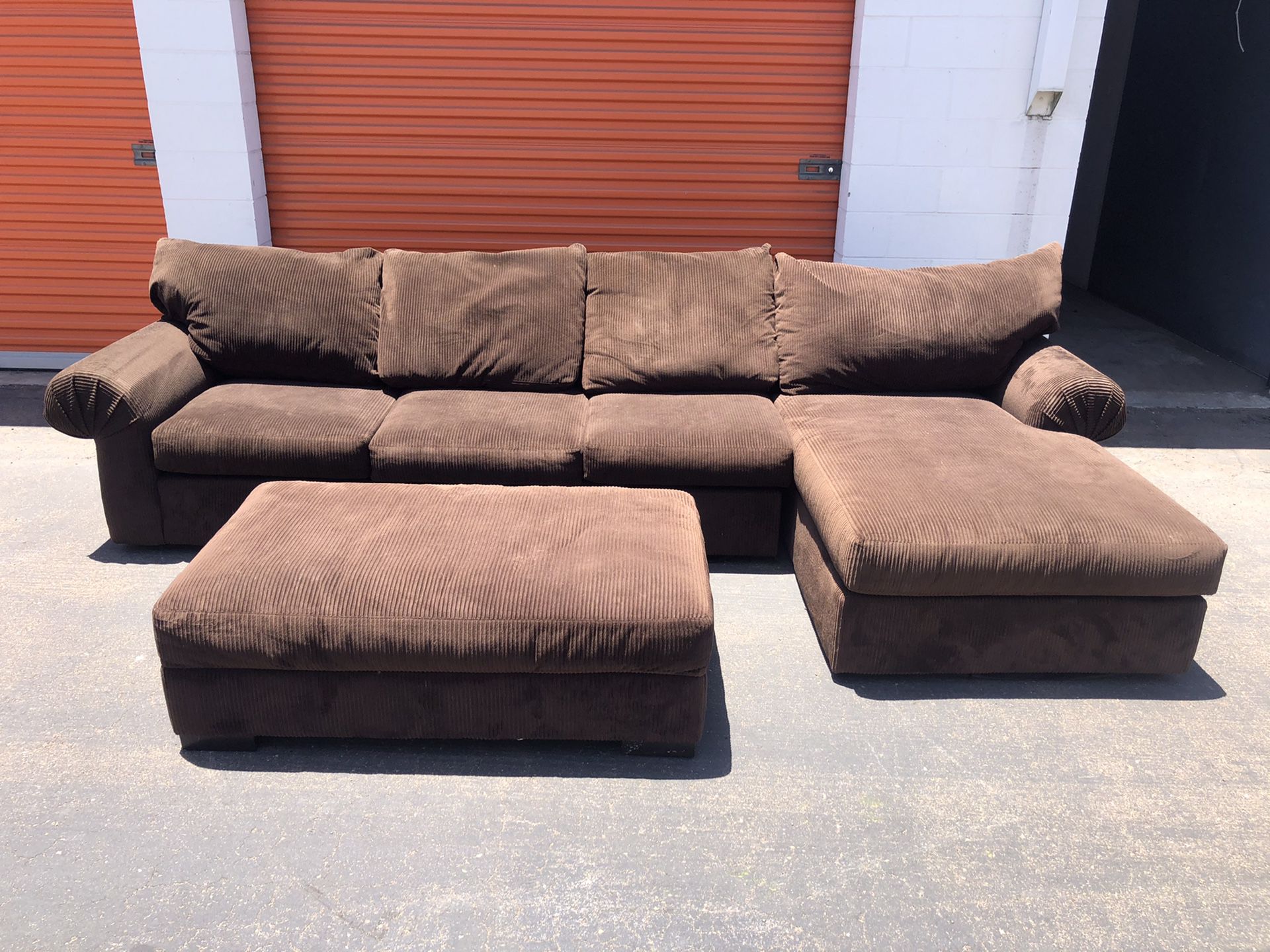 Brown Microfiber Sectional Couch w/storage ottoman -I can deliver
